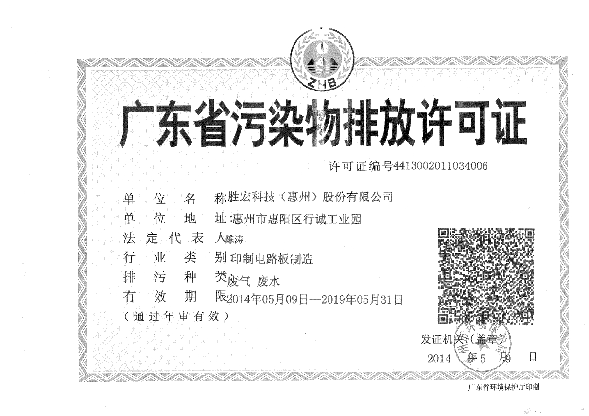 尊龙时凯(集团)智能科技股份有限公司排污许可证